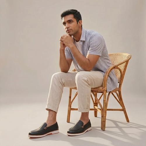 Image of HAYES LONDON Genuine Leather Loafers for Men | Casual Slip-On Shoes | Breathable & Comfortable Summer Wear | Lightweight Walking Shoes