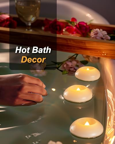 Homemory 3 Inch Flameless Floating Candles, White Real Wax, 100+ Hour, Battery Flickering Waterproof Tealights-Wedding Centerpiece, Engagement, Dinner Parties, Beach Parties, Home Decor, Set of 12 - Image 6
