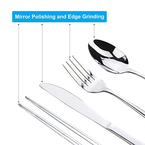 Lengnoyp FLATWARE001 5Pcs Portable Silverware Set With Case, Lengnoyp Travel Camping Utensils Set, Premium Stainless Steel Travel Cutlery Set, Reusable Safe Flatware Sets For Lunch Box/Workplace/Students thumb #3
