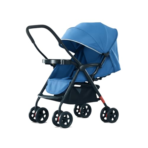 Image of Mothercare Baby Stroller Pram with Safety Harness and Swivel Wheel, Blue | Reclining seat for newborn to 3 years up to 15kg, 5-point harness, 360 swivel wheels, easy-fold, reversible handlebar