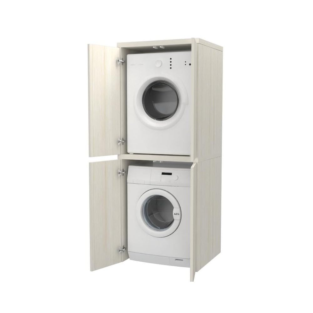VE.CA - Mueble para Lavadora y Secadora con Puertas de Madera Color Blanco Alerce - Columna Soporte - Fabricado en Italia