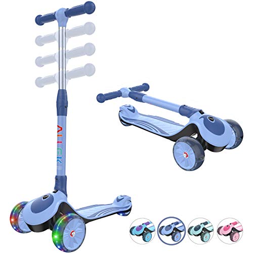 Allek F01 Folding Kick Scooter for Kids, 3-Wheel LED Flashing Glider Push Scooter