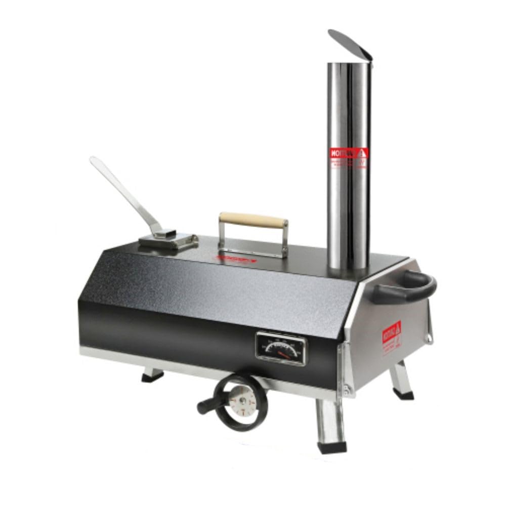 Horno de pizza portátil de 12 pulgadas para exteriores, horno de pizza de leña con termómetro integrado, estufa de pizza de acero inoxidable para exteriores, patio, campamento, picnic, negro,