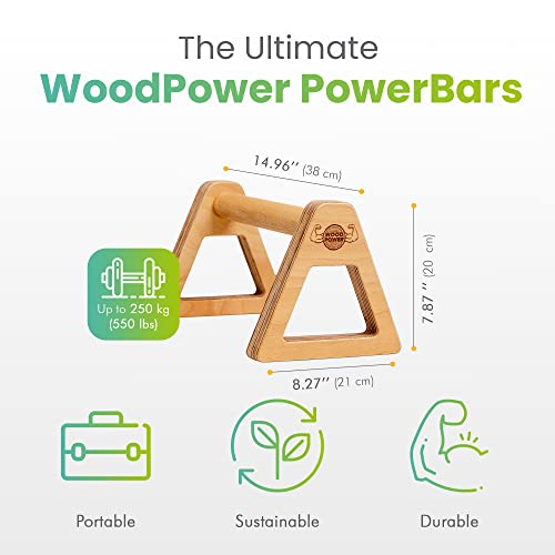 Woodpower® - Powerbars, Wooden Parallettes Push Up Bars, Joint-Friendly Beech Wood Calisthenics Equipment For Home, Durable Handstand Trainer Push Up Handles For Floors, Xl, Set Of 2 #TOP7