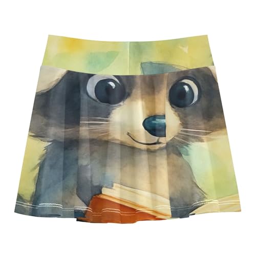 Joisal Toddler Tennis Skirts Cute Watercolor Raccoon Girls' Shorts Athletic Skorts Pink Cute School Skirt 4t2