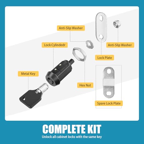 Image of 2 PCS Automobile Tubular Cam Lock, 7 /8 inch CM1923-BK 42 Straight + 50 Bend RV Compartment Storage Lock Accessories, Metal Pin Tumbler Lock with Key, Universal for Most Cars (Black)