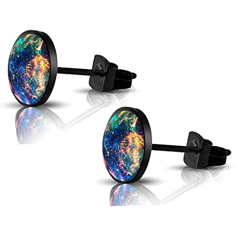 SIISPRI 316L Surgical Stainless Steel galaxy Round Circle Button Stud Post Earrings 10MM (black) Cover
