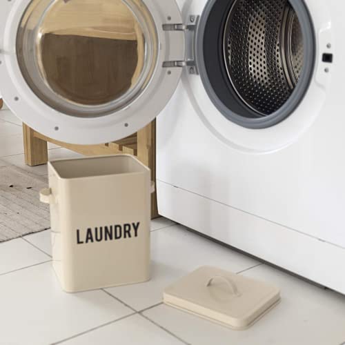 La Jolie Muse Laundry Detergent Powder Storage Tin Box, Farmhouse Laundry Room Decor, 9 Inch High, Cream #TOP5