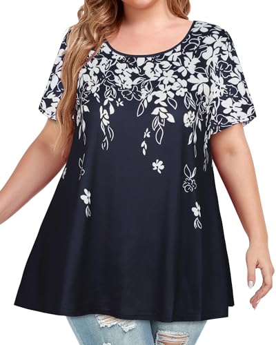 Image of JOELLYUS Plus Size Tops for Women Tunic Floral Casual Short Sleeves T Shirts Flowy Blouses 2026