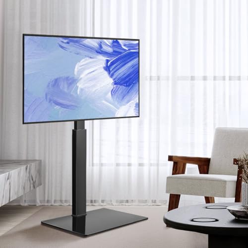 Image of WKWKER Floor TV Stand for 27-65 inch LED Screen Adjustable TV Stand with Mount Swivel Floor Televisions Stand with Tempered Glass Base for Corner Bedroom Living Room Max VESA 400x400mm