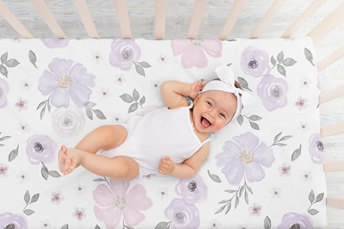Image of Sweet Jojo Designs 2-Piece Baby Crib Sheets Set (Purple /Grey Boho Floral) for Girls, Infant Nursery, Toddler Room - Standard Size (Lavender, Bohemian Flower, Rose, Farmhouse, Garden, Shabby Chic Pink)