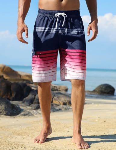 Men's Swimming Shorts Quick Dry Striped Water Sport Board Shorts Drawsting