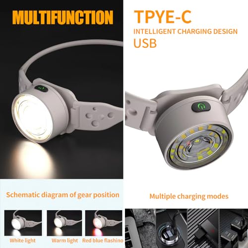 YZYOE LED Rchargeable Head Lamp, Outdoor New Portable Silicone Head lamp, 5-Speed Mode White Light and Warm Light - Image 2