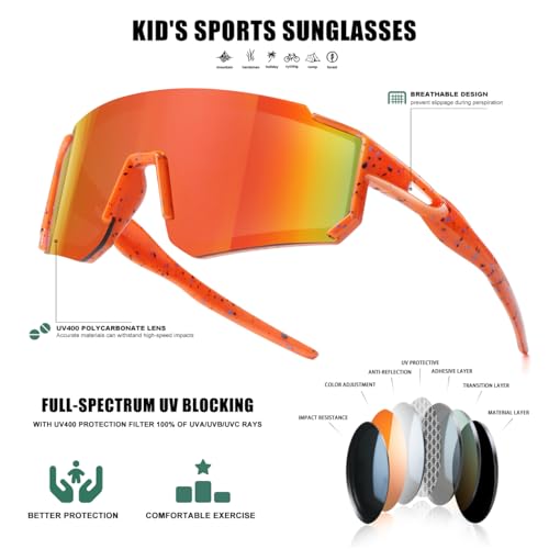 Image of SEKKAF Kids Sunglasses Youth Baseball Sunglasses for Boys Girls Softball Sports Sun Glasses UV Protection