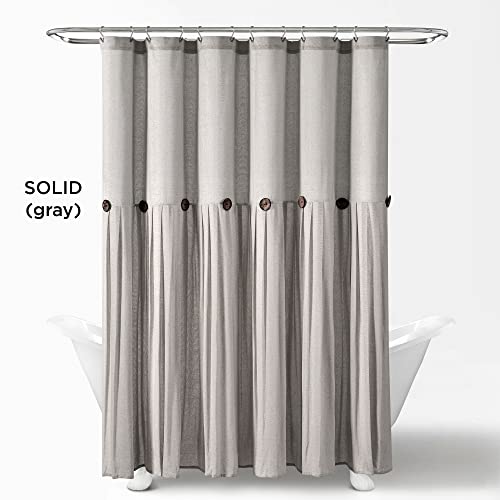 Image of Lush Decor Linen Button Shower Curtain, 72 inch W x 72 inch L, Gray - Gray Shower Curtain Fabric - Bathroom Curtain - Farmhouse Bathroom Decor