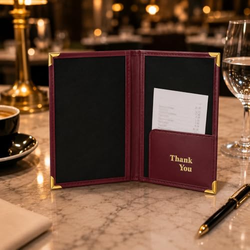 Image of Premium Bill Holder Set of 6 - Leather Bill Holder /Folder for Restaurants, Cafes, Bars & Table Service