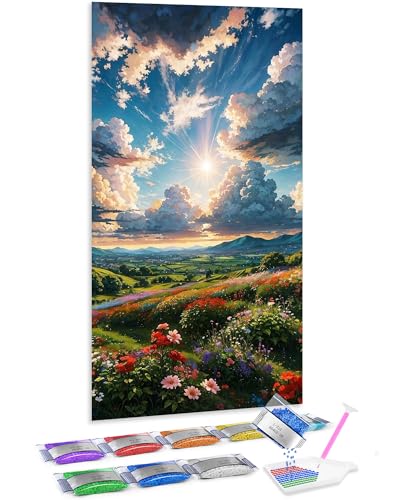 Pintura de diamantes 5D flores y sol Jumpdot DIY de 70x40 cm para pared
