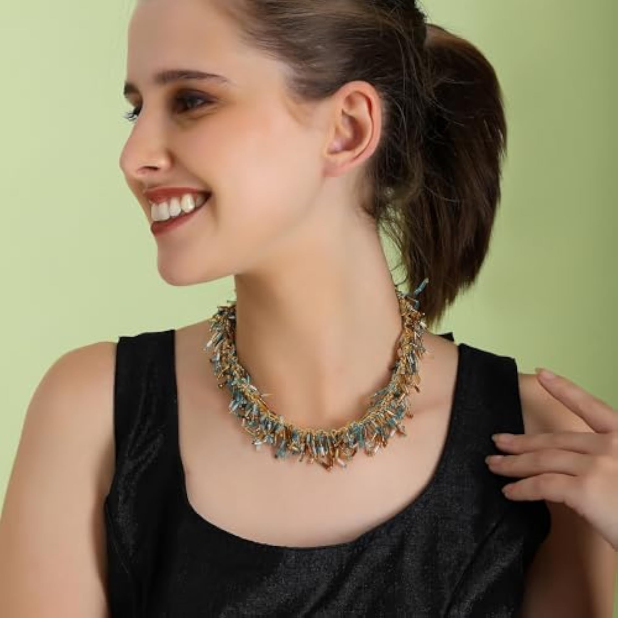 Indian Western Layered Glass Necklace Mala