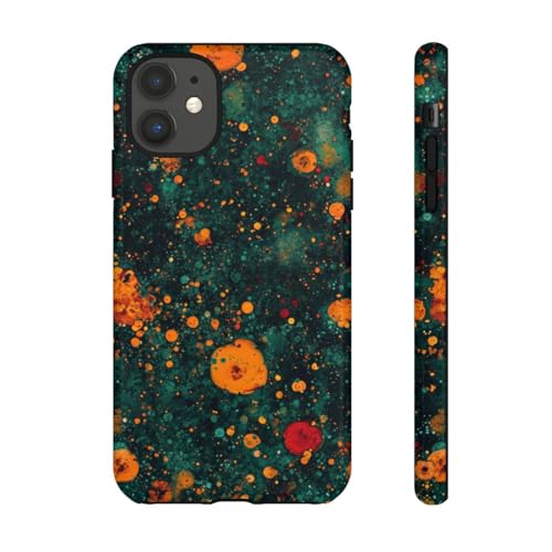 Coque rigide iPhone 11 motif abstrait bulles orange et bleu sarcelle brillante