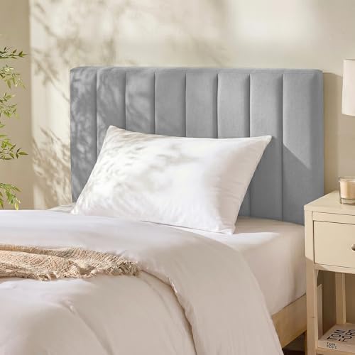 Hearth & Harbor Upholstered Twin Headboard - Easy Assemble Channel Stitched Headboard Twin Size - Wall Mounted Headboards with 3D Soundproof Wall Panels Peel & Stick Floating Headboards, Silver by Hearth & Harbor - Used condition - US$57.04
