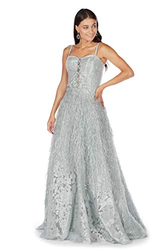 Carmen - Vestido Largo de Menta con jakar y Flecos en la Falda