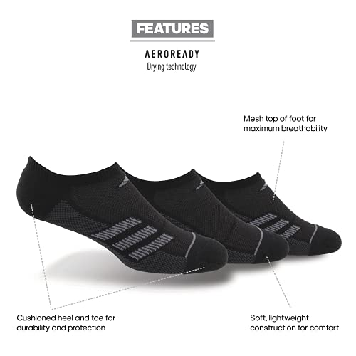 Adidas Men's Superlite Stripe Ii 3-Pack No Show, Black/Onix Grey/Night Grey, Large #TOP1