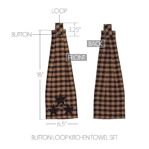 VHC Brands Navy Star Button Loop Kitchen Towel Country Rustic Design Navy and Tan