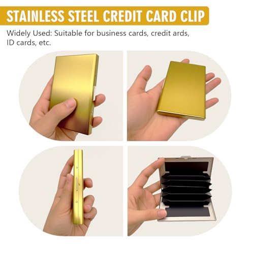 Stainless Steel Metal Wallet -Business Card Holder Wallet, Slim Metal Case for Men & Women, Purse Name Card Holder, Buckle Style Shut, Golden2