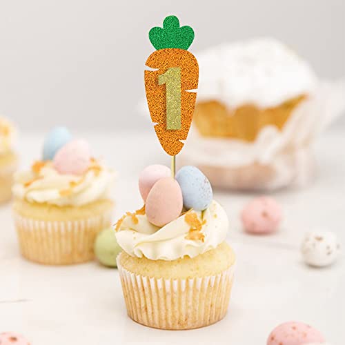 24 Pcs Carrot Bunny 1St Birthday Cupcake Toppers Easter Theme Party Decoration Cake Insert Card Mgpferd #TOP1
