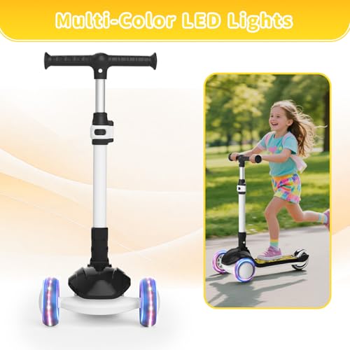 Image of SIMATE 3 Wheel Kick Scooter for Kids Ages 3-12, Light Up Wheels & 3 Adjustable Height Handlebars, Lean-to-Steer & Widen Anti-Slip Deck, Boys & Girls Gift