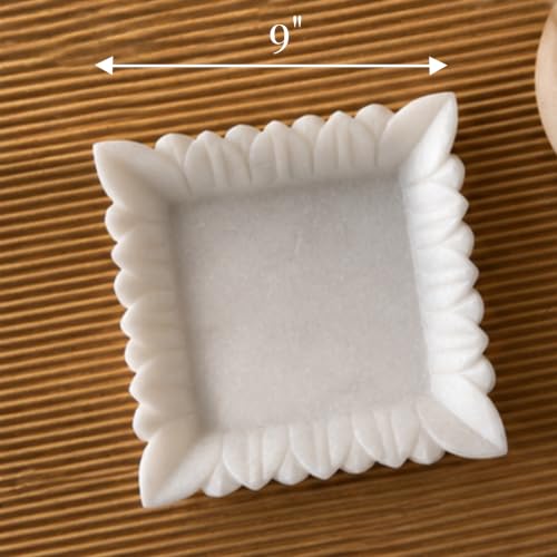 Image of Marble Urli Bowl for Decoration | Big Potpourri Decorative Bowls in Home decor | Large White Floating Flower Plates of Stone | Small Shape puja Item | (9 inch, Mehrap)