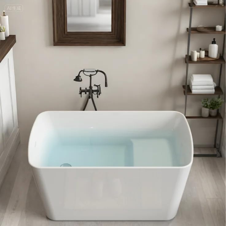 VISRACK 49' Acrylic Freestanding Bathtub, Japanese Soaking Tub with Seat Desgin,Modern Soaking Bathtub with cUPC Certified,Chrome Drain, Slotted Overflow(Glossy White)