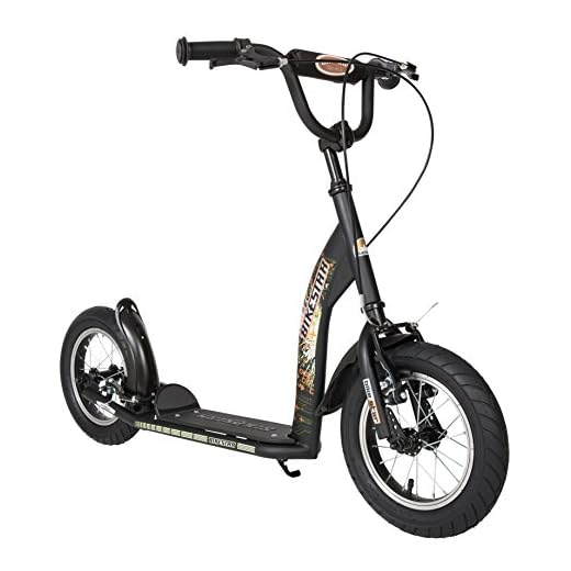 BIKESTAR Sparkcykel Kick City Scooter för pojkar och tjejer från 7 år, stora hjul, pneumatiska däck | 12" tam sport | svart