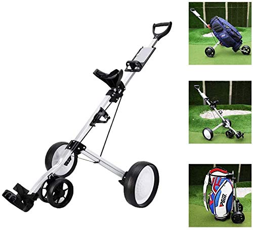 Golf Push Cart 3 Wheel, Golf Trolley with Adjustable Handle Angle, Scorecard, Foot