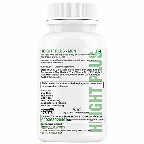 HXN Height Growth Supplement For Men With Amino Acids, Super Foods-60 Tablets (No Capsules, Pack1)