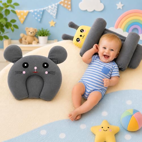 Image of Baby Pillow Combo Set for Newborns & Infants | Toddler Pillow Head Support Cushions with Plush Side Rollers for 0-12 Months