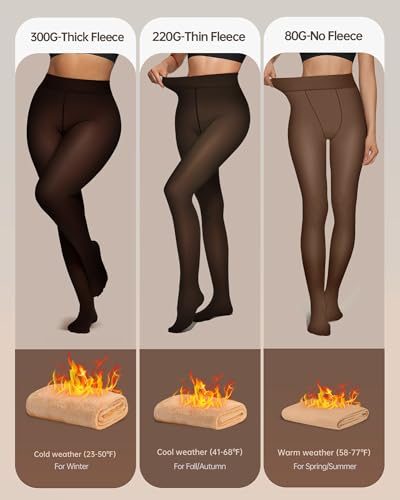 Image of OEAK Womens Fleece Lined Tights Fake Translucent Pantyhose Thermal Opaque High Waisted Winter Legging Footed Sheer Tights 300g Toffee 2XL