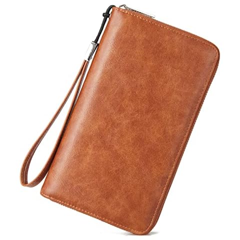 BROMEN Womens Wallet RFID Blocking Large Capacity Wristlet Phone Holder Zip Around Leather Clutch Purse Brown Cover