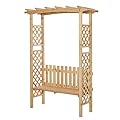 Outsunny Wooden Garden Arbor for Climbing Plants with Garden Bench, Garden Arch to Grow Grapes & Vines, Patio Decor & 2-Person Outdoor Wood Decorative Seating, Natural