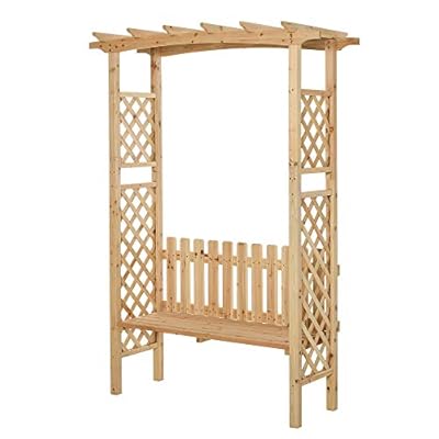 Outsunny Wooden Garden Arbor for Climbing Plants with Garden Bench, Garden Arch to Grow Grapes & Vines, Patio Decor & 2-Person Outdoor Wood Decorative Seating, Natural