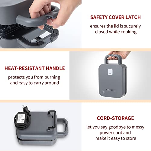 Waffle Maker Mini, Sandwich with Removable Plates, Small Belgian Breakfast, 3-in-1 Donut Maker, Non-Stick, Compact Design, Grilled Cheese, Keto Chaffles, Paninis, Gray 600W BEZIA