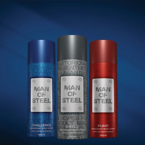 Image of Denver MAN OF STEEL Challenge Deodorant Body Spray - 200ML Each, Pack of 2 | Deodorant For Men