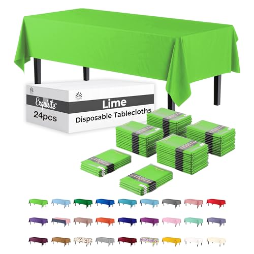 Image of Party Solids Lime Green Rectangular Plastic Tablecloth - 54x108 Inch, Pack of 24