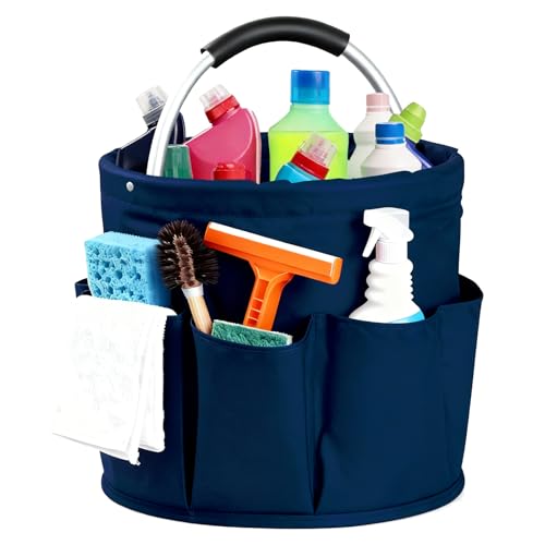 Image of Cleaning Caddy with Handle, for Cleaning Supplies Organizer Bucket | Foldable Storage Tote with 6 Pockets,17L Large Capacity Basket for Household Organizer,Laundry Room,Bathroom & Home