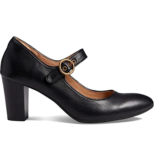 SHODENSE Women Chunky High Heel Mary Jane Suede Pumps Shoes Round Closed Toe Ankle Strap Dress Sandals 3" Block Heel Mary Jane Lolita Pumps Two-Toned Buckle Office Work Wedding Retro 4-11 M US2