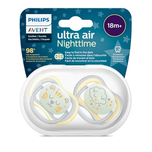 Philips Avent Nighttime Glow Ultra Air Soother for 18 Months+ Babies, Bear + Cloud Style, SCF376/01