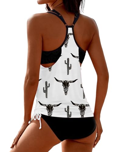 Image of SHESHOW Cowgirl Style Tankini Swimsuits for Women Scoop Neck Ruched Blouson and Bottom 2 Piece Bathing Suits S-XXL