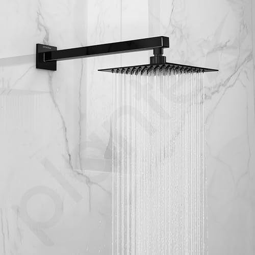 Image of Plantex 18-Inch Square Shower Arm for Overhead Shower /Stainless Steel Shower Pipe /Wall Mount Bathroom Fitting with -Inch Thread - Pack of 1 (Black)