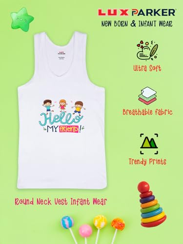 Image of LUX PARKER Unisex Baby Regular Fit Vest Cotton Sleeveless for Boys and Girls Sando Baniyan Combo | Print May Vary