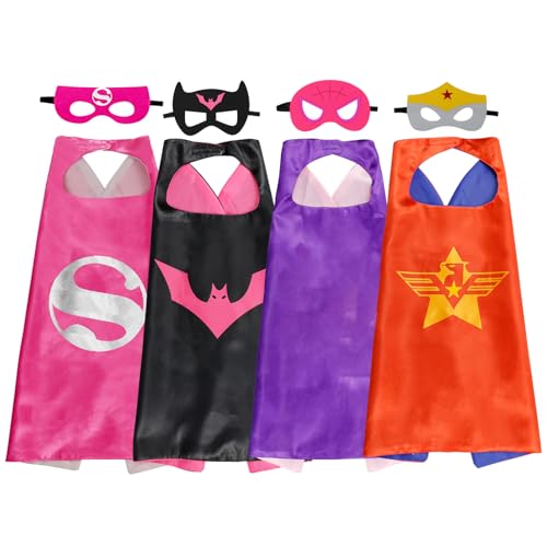 RioRand Superhero Capes for Kids,Superhero Costume for Girls Birthday Party Supplies,Christmas Halloween Gifts for 3-10 Year Old 4-PACK